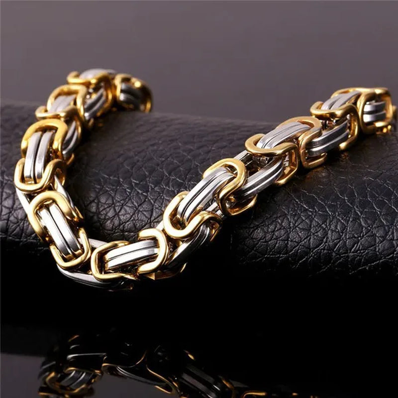 Men‘s Fashion Necklace Stainless Steel Silver Gold Box Byzantine Chain Necklace 18inch-26inch