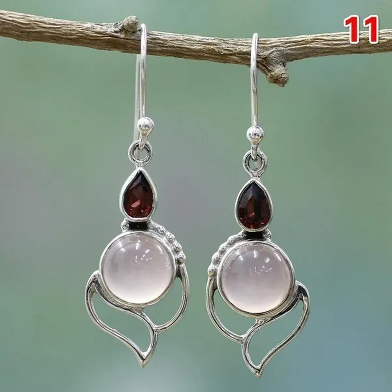 12Styles Vintage Earrings Rainbow Moonstone Earring Amethyst&Peridot&Pearl Dangle Earrings for Women Wedding Bridal Jewelry Gifts - WORLD TIME VISITS