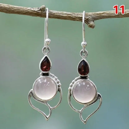 12Styles Vintage Earrings Rainbow Moonstone Earring Amethyst&Peridot&Pearl Dangle Earrings for Women Wedding Bridal Jewelry Gifts - WORLD TIME VISITS