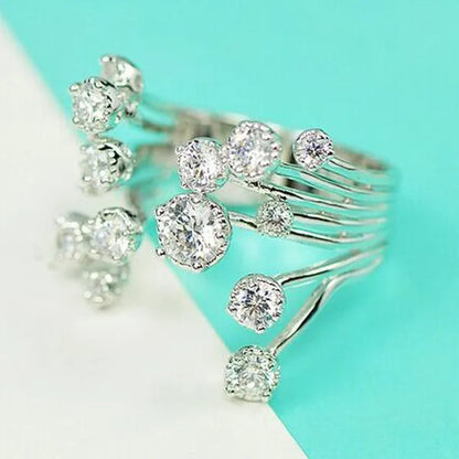 Luxurious Silver Natural Gemstones White Sapphire Wedding Birthstone Bride Flower Engagement Ellipse Princess Open Ring Jewelry Size 6 7 8 9 10