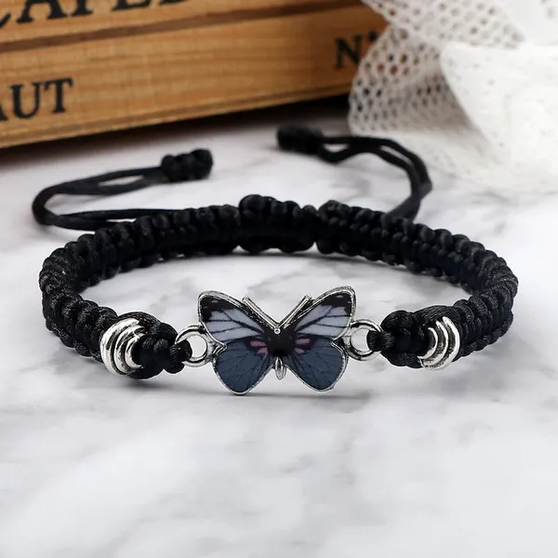 Women Black Woven Rope Bracelet Handmade Multicolor Butterfly Charm Adjustable Bracelets Fashion Friendship Jewelry Girls Gift - WORLD TIME VISITS