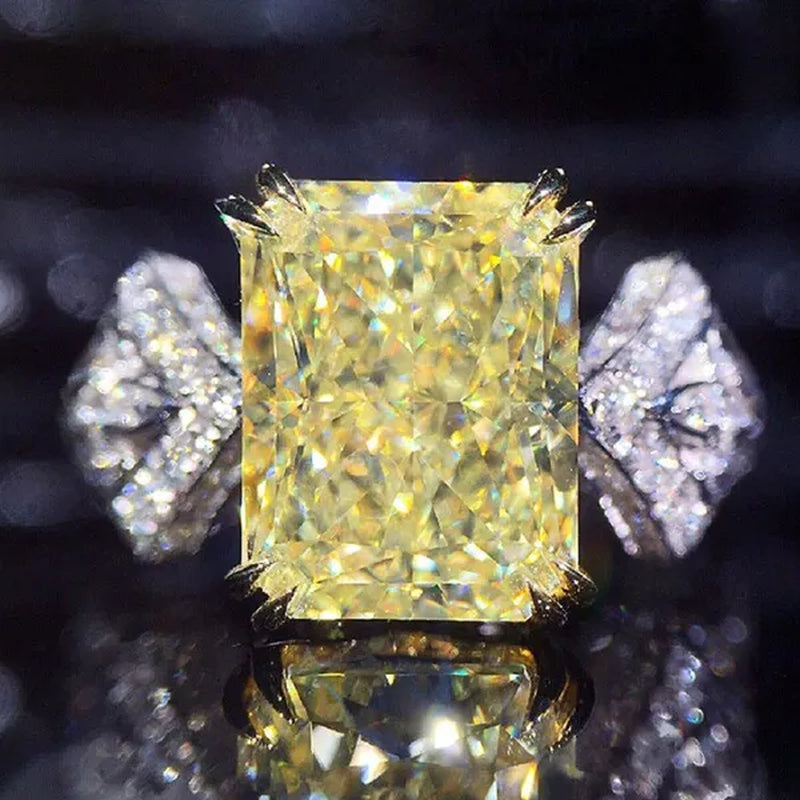 Fashion Ladies 4 Prong Setting Square Cut Citrine Gemstone Silver Plated AAA Zircon Rings Bridal Proposal Engagement Jewelry