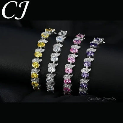 CANDICE 2023 Newest Design Women Luxury CZ Zirconia Silver Bracelets With Blue Stones 18CM+2.5CM（extended clasp）