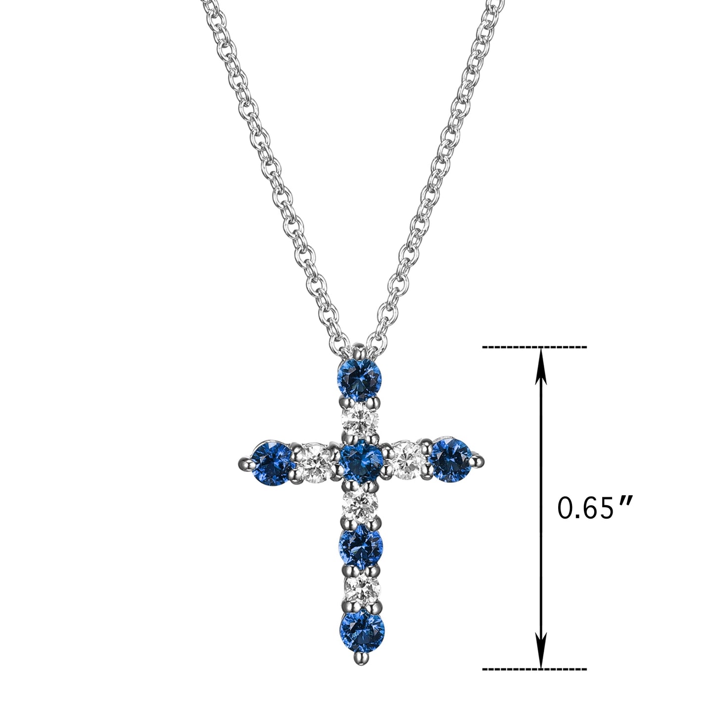 Lab Grown Diamond and Created Sapphire Necklace in Sterling Silver, Adult Female