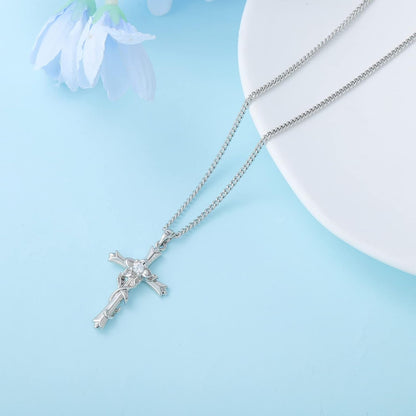Cross Necklace for Women | Silver Faith Birthstone Cross Pendant with Birth Flower Jewelry Gifts for Teen Wife Women for Birthday Anniversary