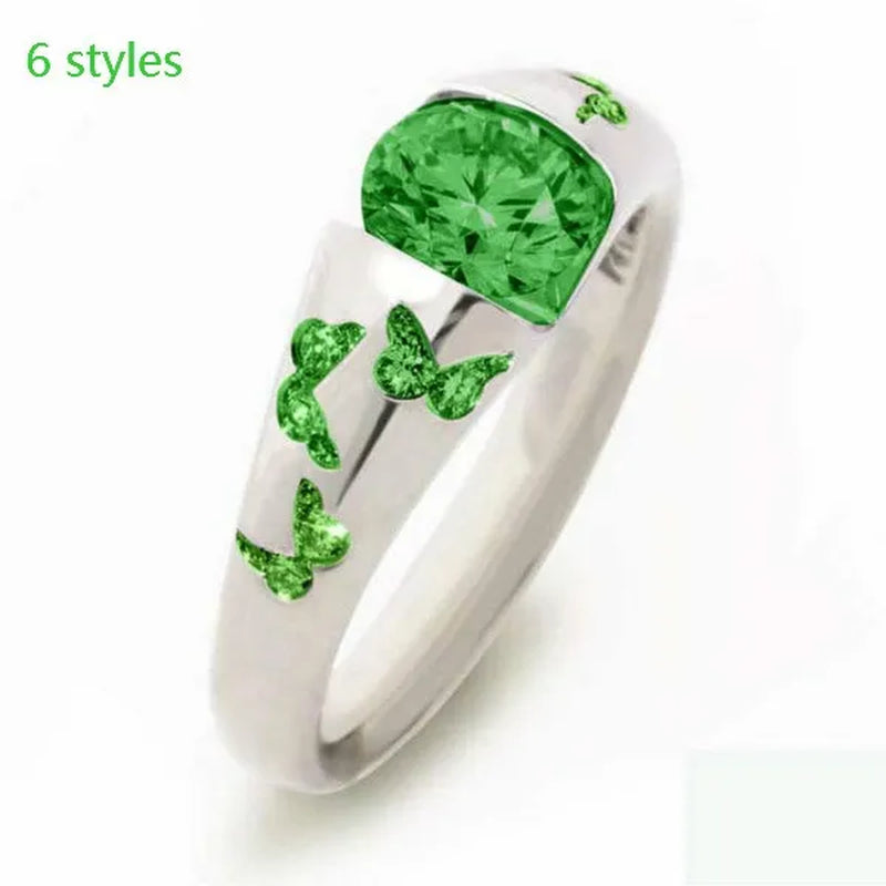 Latest Creative Lady Fashion Fresh Butterfly Ring Elegant Temptation Princess Engagement Wedding Ring Anniversary Gift Birthday Party Jewelry Size US5-11 (6 Colors)