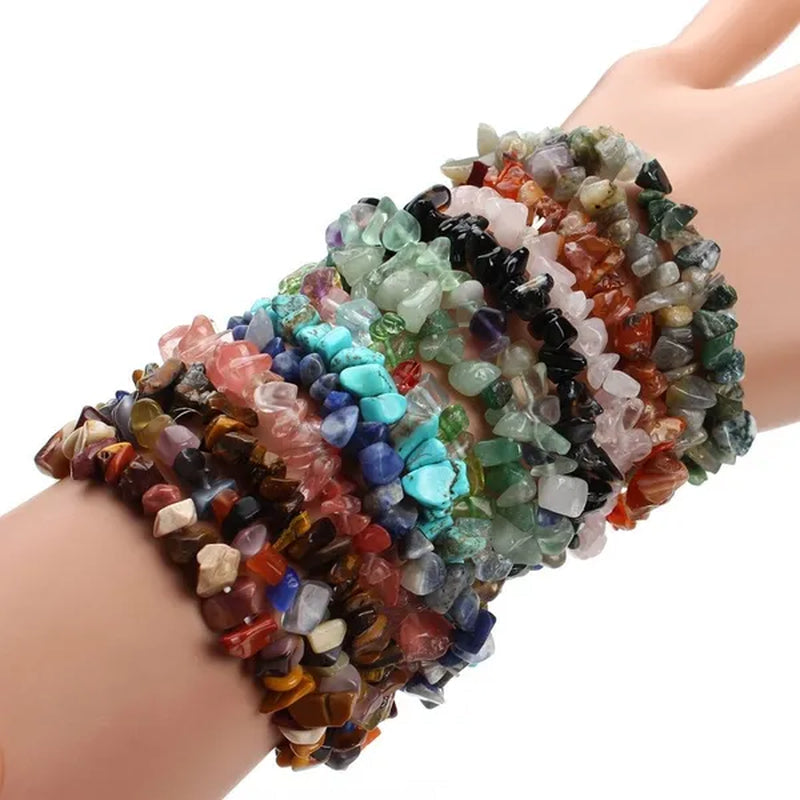 12pcs Gravel Natural Stone Bracelets For Women Amethyst Labradorite Beads Bangles Turquoise Rose Quartz Pulseiras Femininas