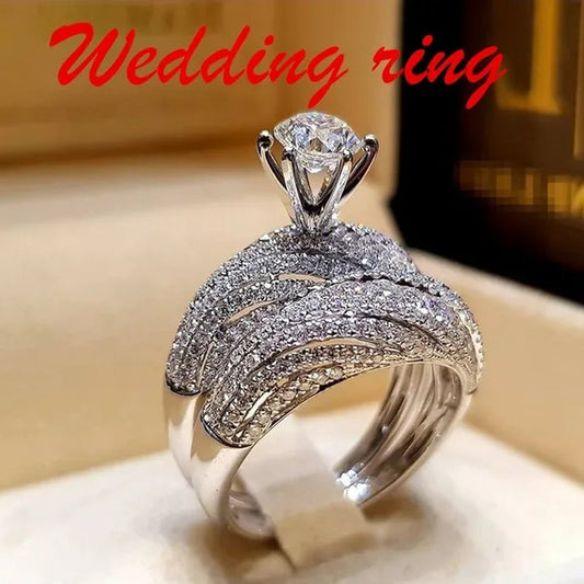 New Exquisite Women'S Jewelry Silver Colorfull Diamond Ring Fashion Couple Wedding Engagement Ring Set White Sapphire Ring Size US5-11