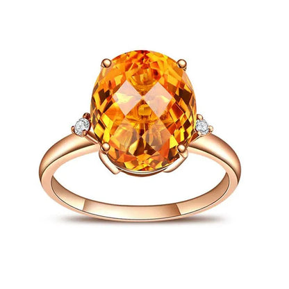 Simple 18K Golden Plated Copper Oval Citrine Jewelry Set Pendant Necklace Four Prong Adjustable Open Ring Micro Inlaid Cubic Zirconia Stud Earrings Flower Zircon Bracelet for Women Gifts Accessories
