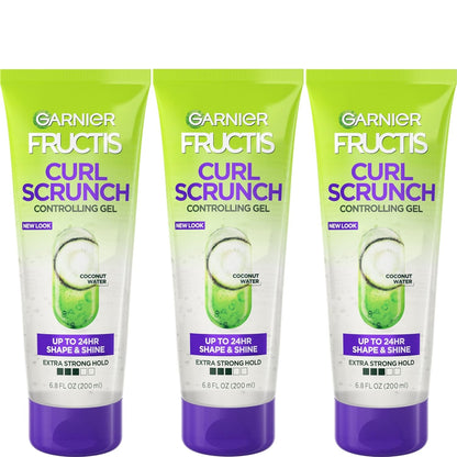 Fructis Style Curl Scrunch Controlling Gel for Shape & Shine, 6.8 Fl Oz, 3 Count (Packaging May Vary)