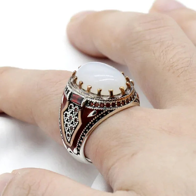 Business Men's Fashion  Ring Luxury Domineering White Turquoise Ring Wedding Engagement Ring Party Jewelry Size 6-13