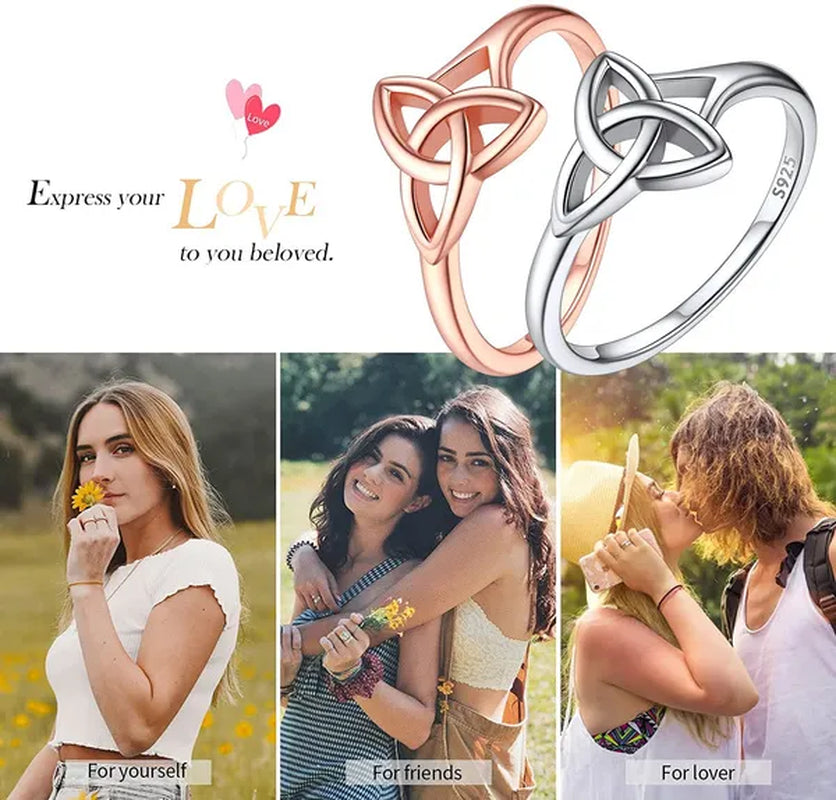 Chicsilver 925 Sterling Silver Ring for Women Triquetra Celtic Knot Promise Ring Simple Classic Irish Eternity Wedding Band Size 4-12