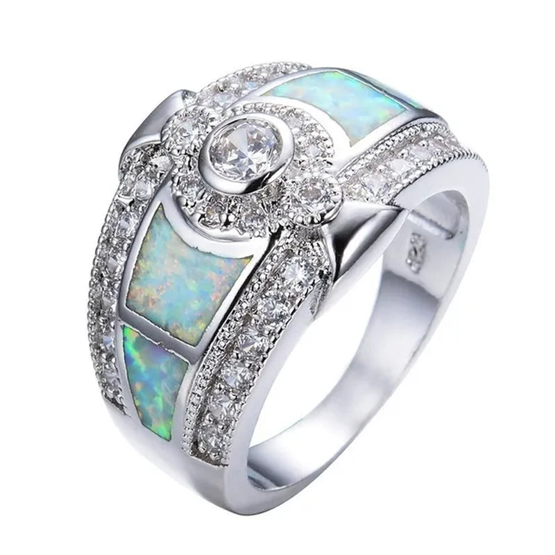 Exquisite 925 Sterling Silver Blue Fire Opal Diamond Ring Men's Women's Marriage Engagement Commitment Ring Size 5 6 7 8 9 10 11 12