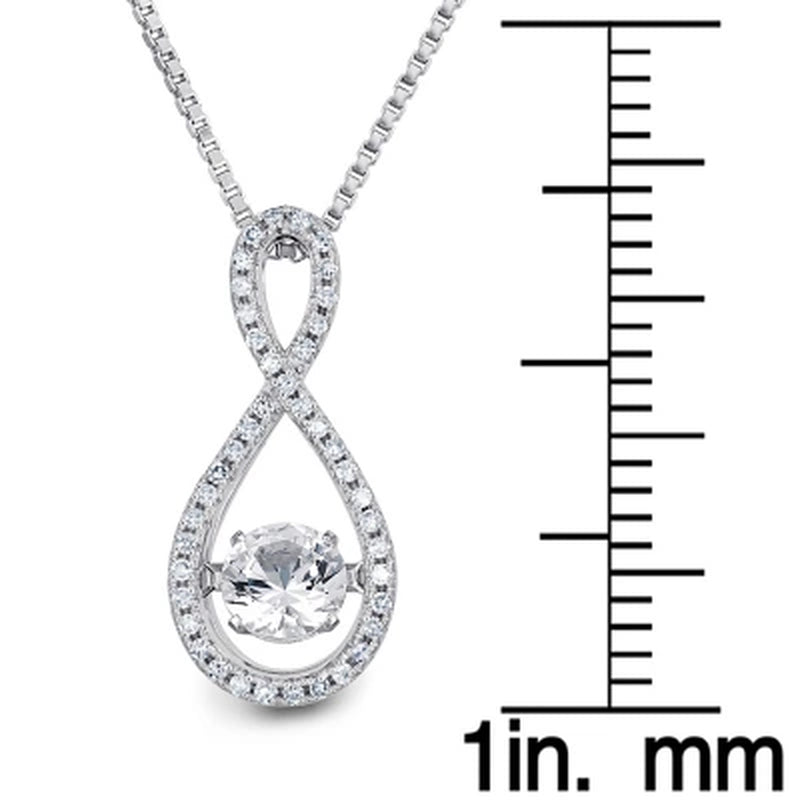 Dancing Lab Created White Sapphire and 0.12 CT. T.W. Diamond Infinity Pendant in Sterling Silver