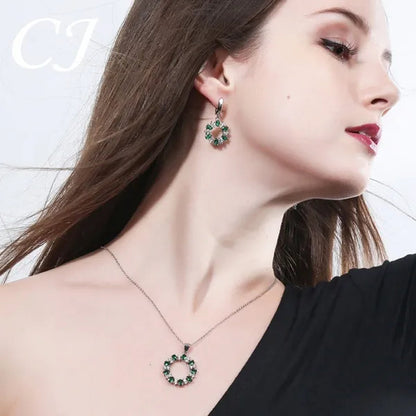 CANDICE Oval Yellow Platinum Plated Costume Party Jewelry Set Fashion Hollow Out Round Dangle Necklace Hoop Earrings with Silver Plated for Women Accessories