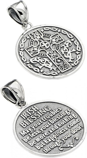 925 Sterling Silver Reversible Irish Blessing Charm Pendant