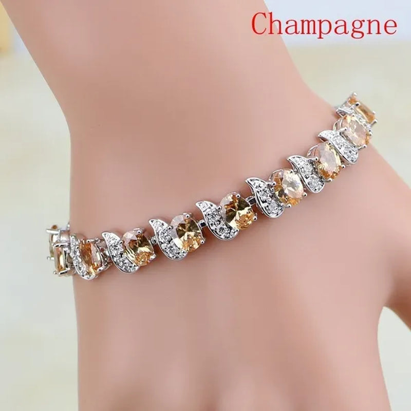 Red Ruby White Topaz 925 Sterling Silver Jewelry Charm Bracelet Christmas Gifts for Women