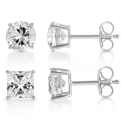 14K Gold Lab Created Gemstone Boxed Earring Set in Two Shapes, Princess and Round