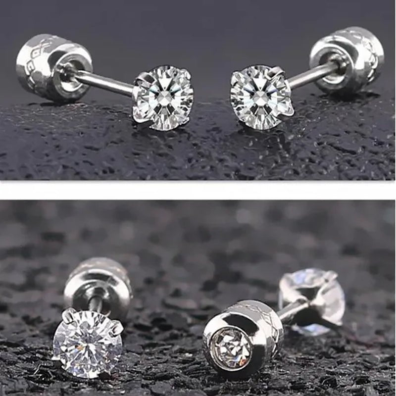 1Pc/1Pairs Silver Plated Cubic Zirconia Stud Earrings for Women Men Stainless Steel Jewelry Size: 2 - 6Mm - WORLD TIME VISITS