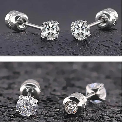 1Pc/1Pairs Silver Plated Cubic Zirconia Stud Earrings for Women Men Stainless Steel Jewelry Size: 2 - 6Mm - WORLD TIME VISITS