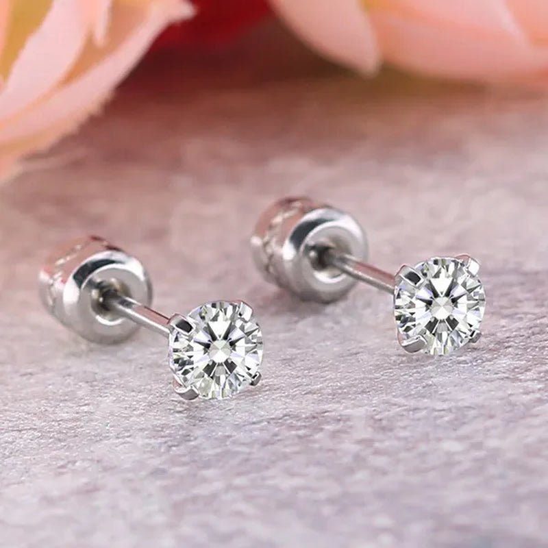 1Pc/1Pairs Silver Plated Cubic Zirconia Stud Earrings for Women Men Stainless Steel Jewelry Size: 2 - 6Mm - WORLD TIME VISITS