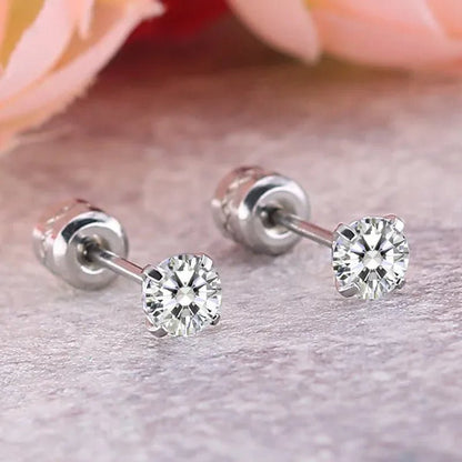1Pc/1Pairs Silver Plated Cubic Zirconia Stud Earrings for Women Men Stainless Steel Jewelry Size: 2 - 6Mm - WORLD TIME VISITS