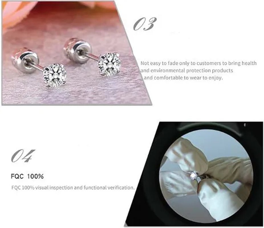1Pc/1Pairs Silver Plated Cubic Zirconia Stud Earrings for Women Men Stainless Steel Jewelry Size: 2 - 6Mm - WORLD TIME VISITS