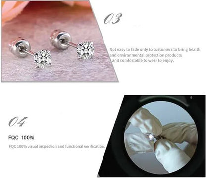 1Pc/1Pairs Silver Plated Cubic Zirconia Stud Earrings for Women Men Stainless Steel Jewelry Size: 2 - 6Mm - WORLD TIME VISITS