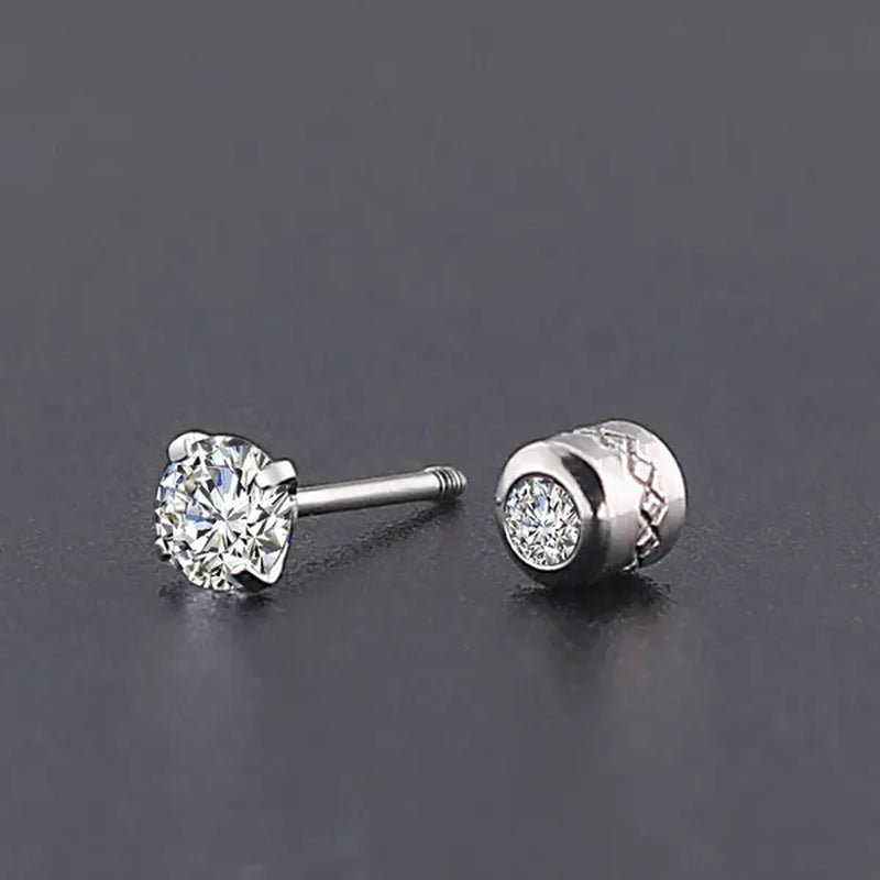 1Pc/1Pairs Silver Plated Cubic Zirconia Stud Earrings for Women Men Stainless Steel Jewelry Size: 2 - 6Mm - WORLD TIME VISITS