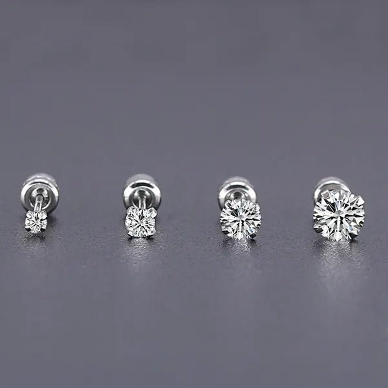1Pc/1Pairs Silver Plated Cubic Zirconia Stud Earrings for Women Men Stainless Steel Jewelry Size: 2 - 6Mm - WORLD TIME VISITS
