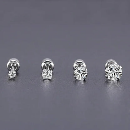 1Pc/1Pairs Silver Plated Cubic Zirconia Stud Earrings for Women Men Stainless Steel Jewelry Size: 2 - 6Mm - WORLD TIME VISITS
