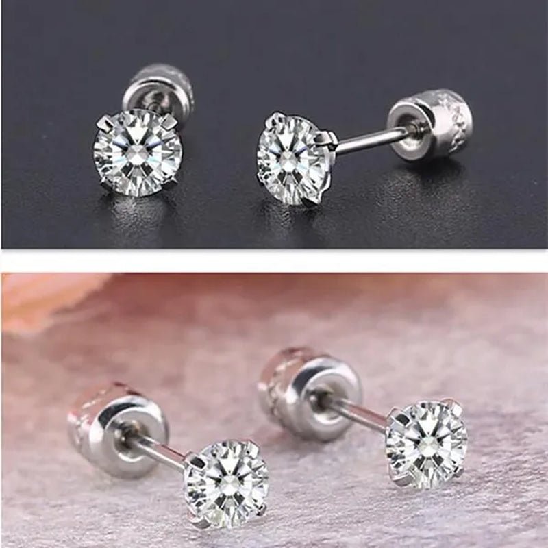 1Pc/1Pairs Silver Plated Cubic Zirconia Stud Earrings for Women Men Stainless Steel Jewelry Size: 2 - 6Mm - WORLD TIME VISITS