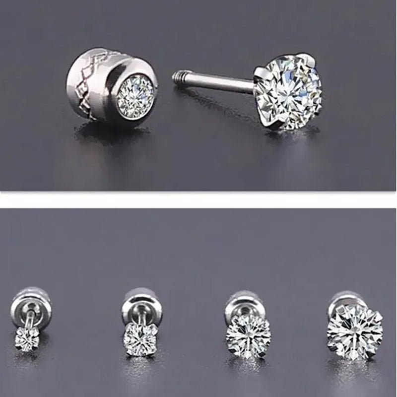 1Pc/1Pairs Silver Plated Cubic Zirconia Stud Earrings for Women Men Stainless Steel Jewelry Size: 2 - 6Mm - WORLD TIME VISITS