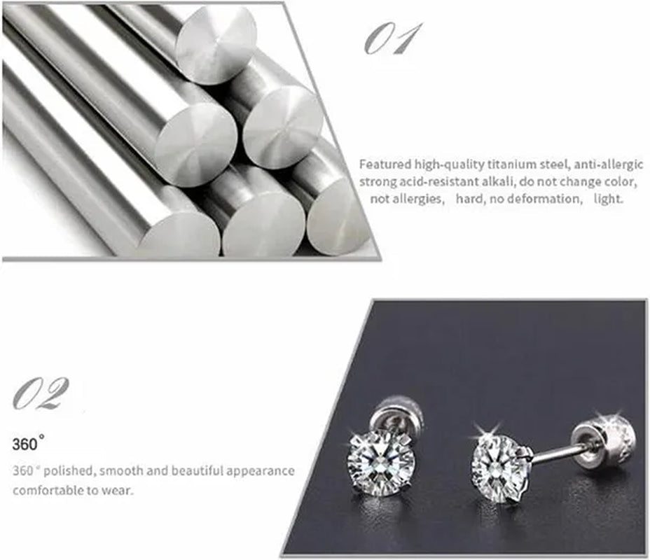 1Pc/1Pairs Silver Plated Cubic Zirconia Stud Earrings for Women Men Stainless Steel Jewelry Size: 2 - 6Mm - WORLD TIME VISITS