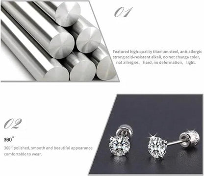 1Pc/1Pairs Silver Plated Cubic Zirconia Stud Earrings for Women Men Stainless Steel Jewelry Size: 2 - 6Mm - WORLD TIME VISITS
