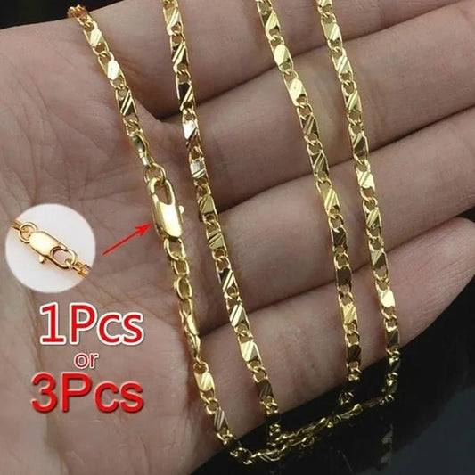 1pc/3pcs Men's Women's 16 - 30 Inch European Fashion Luxury Solid Chain Necklace Bridal Wedding Engagement High Jewelry Gifts - WORLD TIME VISITS