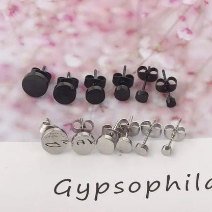 1PCS Stainless Steel Black Color Hypoallergenic Minimalist Flat Circle Earings for Men and Women Daily Wear Steel Titanium Earrings - WORLD TIME VISITS