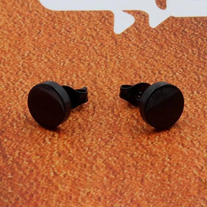 1PCS Stainless Steel Black Color Hypoallergenic Minimalist Flat Circle Earings for Men and Women Daily Wear Steel Titanium Earrings - WORLD TIME VISITS