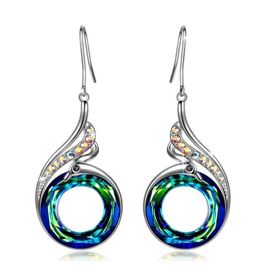 2 colors Woman's ❤️Nirvana of Phoenix❤️ Crystals Earrings ( Blue / Multi ) - WORLD TIME VISITS