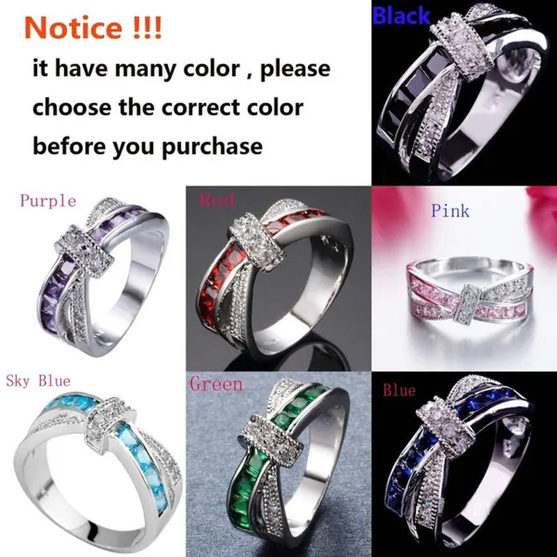 2016 Size 6 - 10 Black Sapphire Corssed CZ Wedding Rings Women's White Gold Filled Band - WORLD TIME VISITS