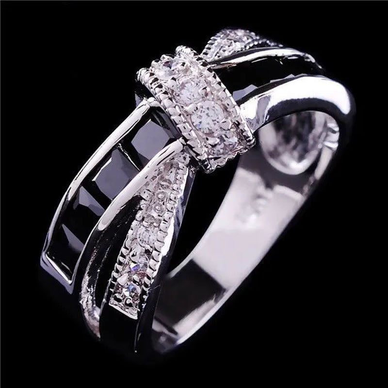 2016 Size 6 - 10 Black Sapphire Corssed CZ Wedding Rings Women's White Gold Filled Band - WORLD TIME VISITS