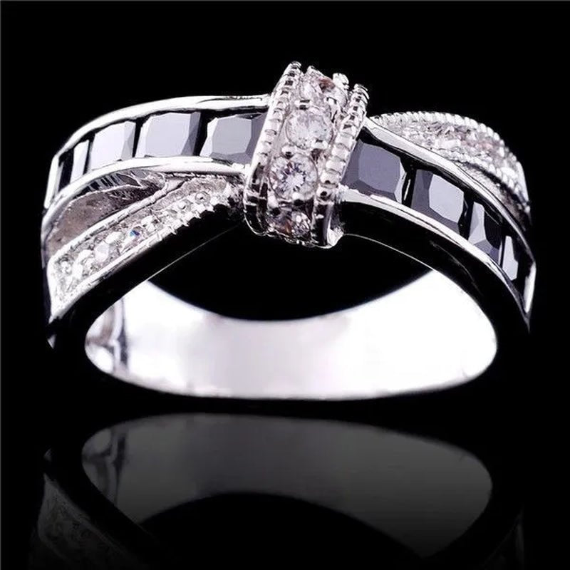 2016 Size 6 - 10 Black Sapphire Corssed CZ Wedding Rings Women's White Gold Filled Band - WORLD TIME VISITS