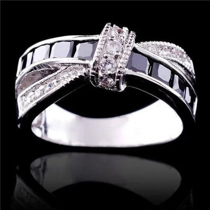 2016 Size 6 - 10 Black Sapphire Corssed CZ Wedding Rings Women's White Gold Filled Band - WORLD TIME VISITS