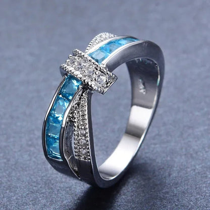 2016 Size 6 - 10 Black Sapphire Corssed CZ Wedding Rings Women's White Gold Filled Band - WORLD TIME VISITS
