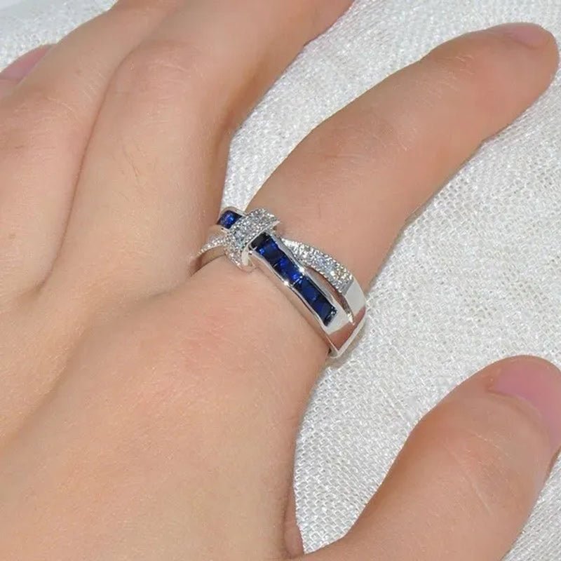 2016 Size 6 - 10 Black Sapphire Corssed CZ Wedding Rings Women's White Gold Filled Band - WORLD TIME VISITS