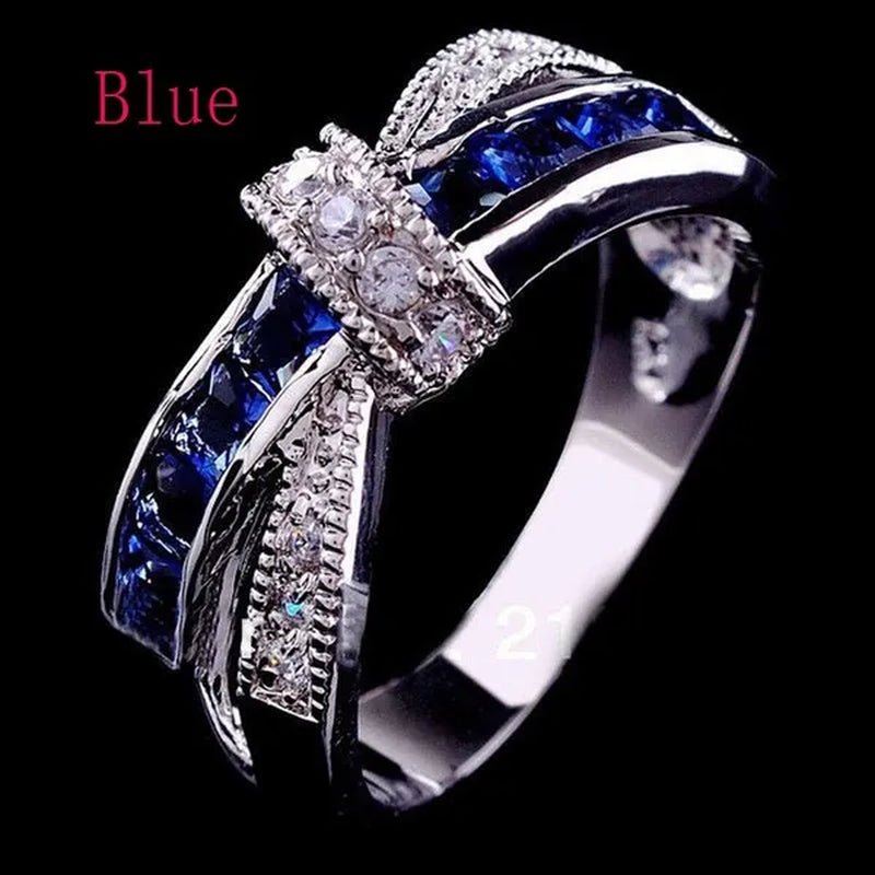 2016 Size 6 - 10 Black Sapphire Corssed CZ Wedding Rings Women's White Gold Filled Band - WORLD TIME VISITS