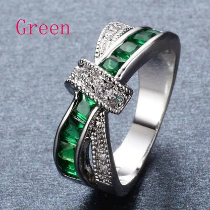 2016 Size 6 - 10 Black Sapphire Corssed CZ Wedding Rings Women's White Gold Filled Band - WORLD TIME VISITS