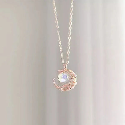 Exquisite Fashion Zircon Set Gem Moon Necklace Elegant Women's Pendant Necklace Fairy Necklace Exquisite Fashion Accessories Lover's Gift Necklace Anniversary Christmas Gift Jewelry