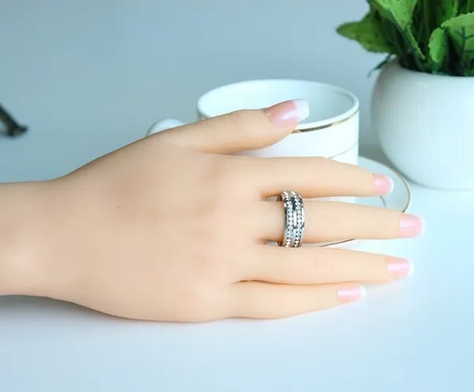 2020 Romantic Couple Jewelry Men's 316 Stainless Steel Double Row Zircon Ring And Ladies Heart Ring Set Couple Ring Bride Wedding Engagement Jewelry(Include: man ring or woman ring) - WORLD TIME VISITS