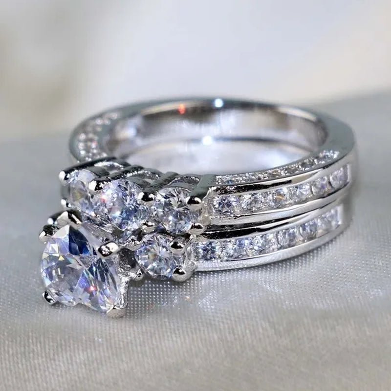 2020 Romantic Couple Jewelry Men's 316 Stainless Steel Double Row Zircon Ring And Ladies Heart Ring Set Couple Ring Bride Wedding Engagement Jewelry(Include: man ring or woman ring) - WORLD TIME VISITS